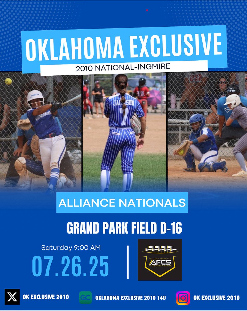 OKExclusive2010 (@okexclusive2010) on Twitter photo Game Two. Saturday. 9AM. ๐ Grand Park. The girls came to compete with the best. ๐ช๐ฅ๐ฅ
<a href="/TulsaSoftball/">Tulsa Softball</a> <a href="/clemsonsoftball/">Clemson Softball ๐ฅ</a> <a href="/OleMissSoftball/">Ole Miss Softball</a> <a href="/ArizonaSoftball/">Arizona Softball</a> <a href="/ZipsSB/">Akron Zips Softball</a> <a href="/UNCSoftball/">Carolina Softball</a> <a href="/UConnSoftball/">UConn Softball</a> <a href="/DukeSOFTBALL/">Duke Softball</a> <a href="/PennStateSB/">Penn State Softball</a> <a href="/ExtraInningSB/">EXTRA INNING SOFTBALL</a> Game Two. Saturday. 9AM. ๐ Grand Park. The girls came to compete with the best. ๐ช๐ฅ๐ฅ
<a href="/TulsaSoftball/">Tulsa Softball</a> <a href="/clemsonsoftball/">Clemson Softball ๐ฅ</a> <a href="/OleMissSoftball/">Ole Miss Softball</a> <a href="/ArizonaSoftball/">Arizona Softball</a> <a href="/ZipsSB/">Akron Zips Softball</a> <a href="/UNCSoftball/">Carolina Softball</a> <a href="/UConnSoftball/">UConn Softball</a> <a href="/DukeSOFTBALL/">Duke Softball</a> <a href="/PennStateSB/">Penn State Softball</a> <a href="/ExtraInningSB/">EXTRA INNING SOFTBALL</a>