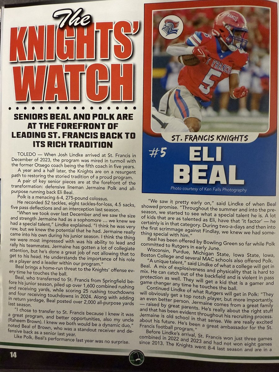 We appreciate the write ups about <a href="/_TheKid000/">Eli Beal</a> and <a href="/JermainePolk26/">Jermaine Polk 3⭐️DT†</a> in the <a href="/blackswampfb/">Black Swamp Football - Lynn Groll</a> 2025 preview magazine! 

SFS fans - check out our preview article! 

We are excited for the 2025 season! 

GO BIG RED! <a href="/SFSAthletics/">St. Francis de Sales Athletics</a>