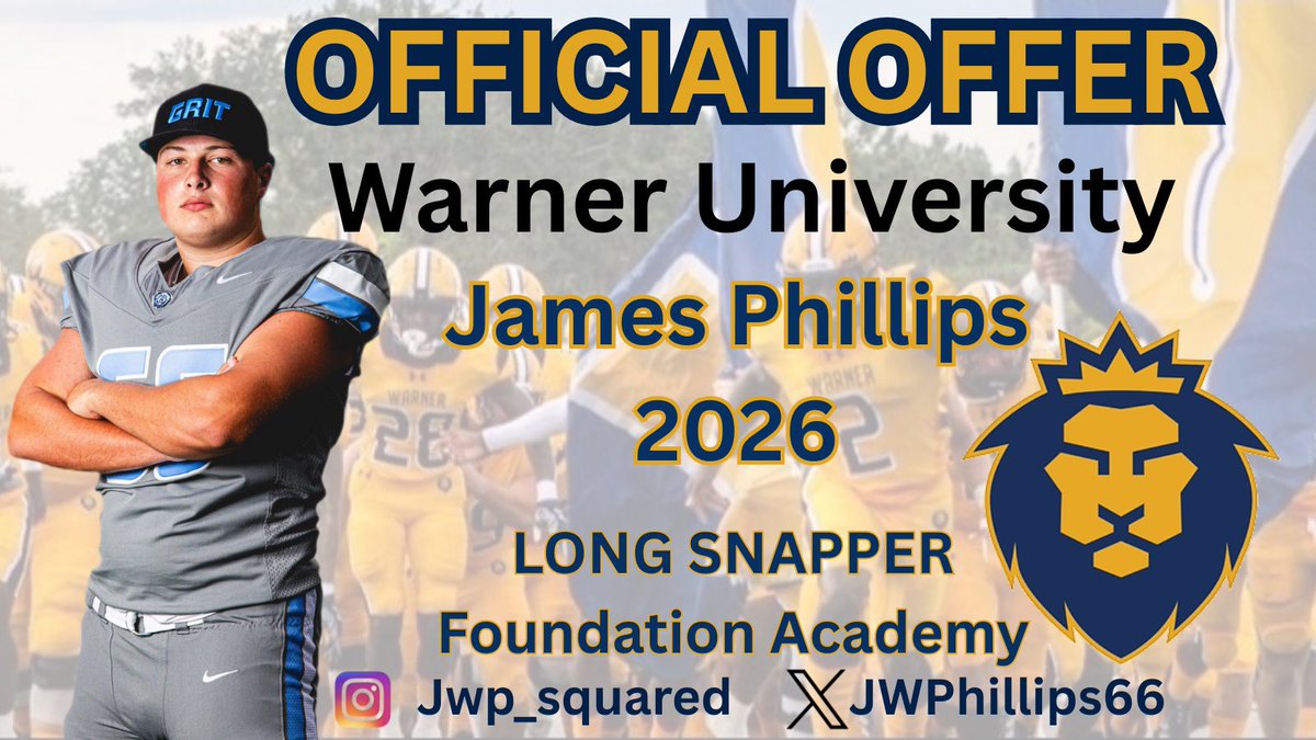 James Phillips (@jwphillips66) on Twitter photo Blessed to receive my first official offer to play college football at Warner University! Grateful for the opportunity to showcase my abilities. Huge thanks to <a href="/dburks88/">Dialleo Burks Sr.</a> for taking the time to work with me today at the camp. #allglorytogod #warnerfootball #warneruniveristy Blessed to receive my first official offer to play college football at Warner University! Grateful for the opportunity to showcase my abilities. Huge thanks to <a href="/dburks88/">Dialleo Burks Sr.</a> for taking the time to work with me today at the camp. #allglorytogod #warnerfootball #warneruniveristy