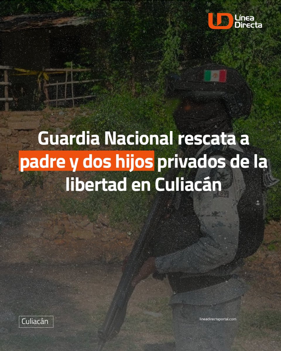 linea_directa's tweet image. Guardia Nacional 🪖🚨 rescata a padre y dos hijos 👥 privados de la libertad📍en Culiacán
🔗ldportal.com/4fcVKIK
Padre e hijos, entre ellos un menor de edad 🕊️ que habían sido “levantados” ⚠️🚘 por gatilleros, fueron rescatados por agentes de la Guardia Nacional🪖