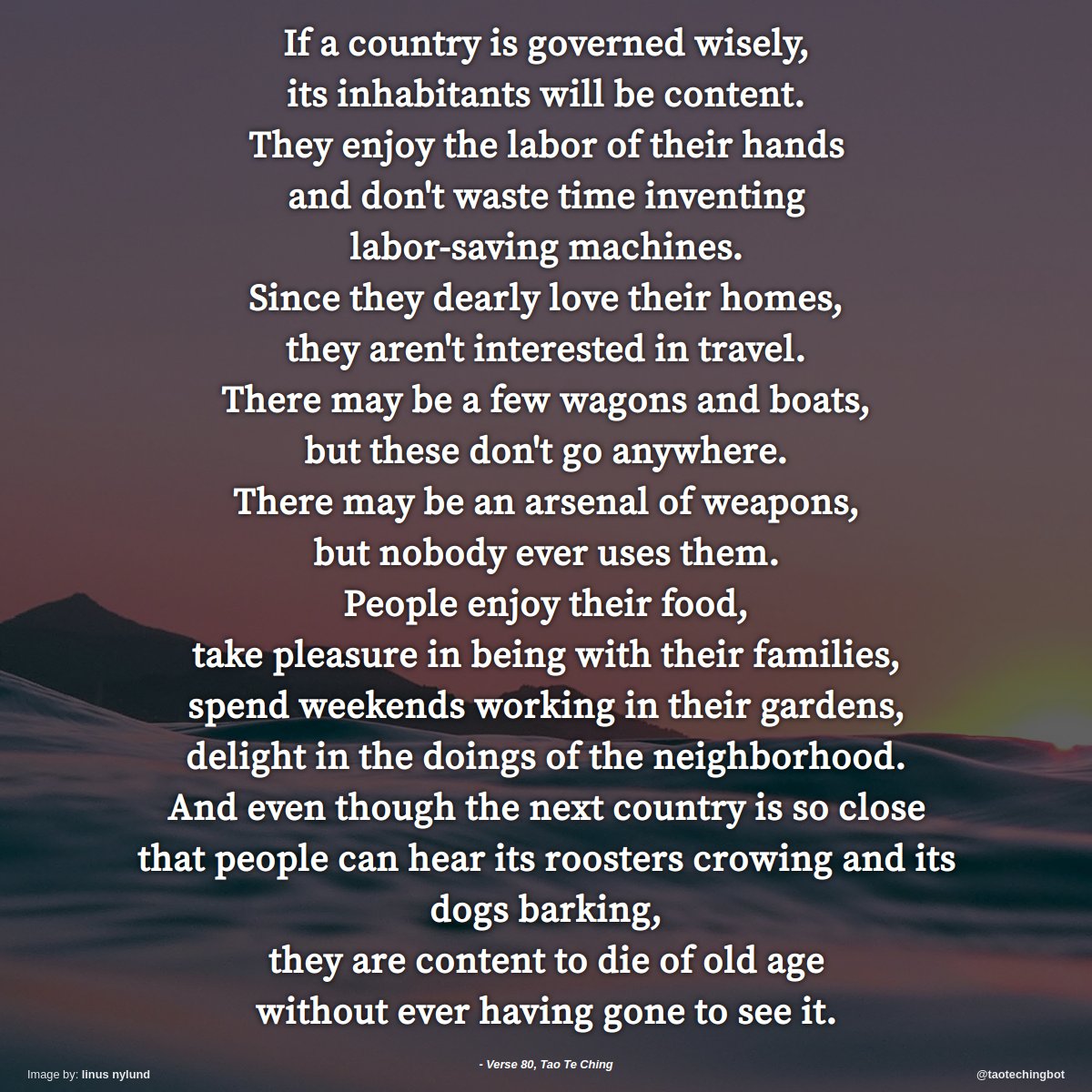 taotechingbot's tweet image. Verse 80 of The Tao Te Ching. #TaoTeChing #Laozi #Tao #LaoTzu #Taoism #BookOfTheWay