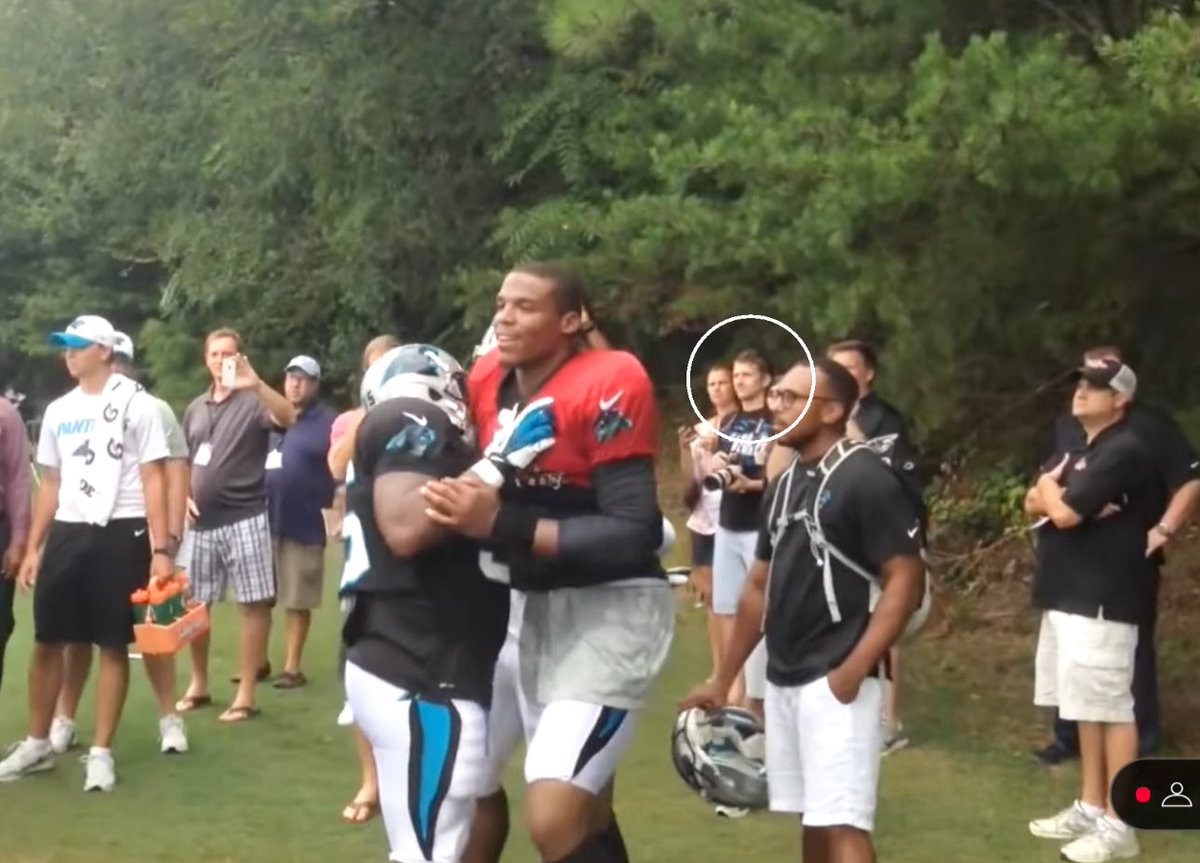 avl_mike's tweet image. I caught myself in some unseen footage of the Josh vs. Cam scuffle in the @theobserver doc tonight. This was actually my first ever training camp practice working with WFNZ 😅