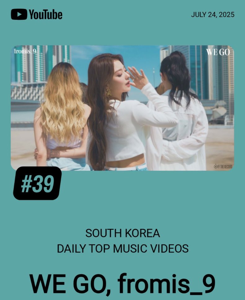 chartsfromis's tweet image. 🇰🇷YouTube South Korea Daily Top Music Videos Chart - 250724 :
#18. Like You Better (+3)
#39. WE GO (+10)
#fromis_9 #프로미스나인
