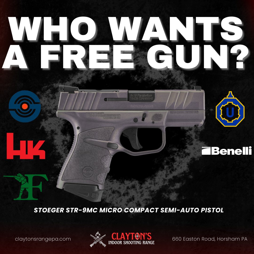 claytons_range's tweet photo. Who wants a FREE Stoeger STR-9MC Micro Compact?
Next Thursday, 07/31 at Clayton’s, we’ll have reps from HK, Benelli, Franchi, Uberti, and Stoeger in store! Spend $50 and you’ll earn one entry for a chance to win a brand new Stoeger STR-9MC (a $499 value). https://t.co/BAnf2kv7wX