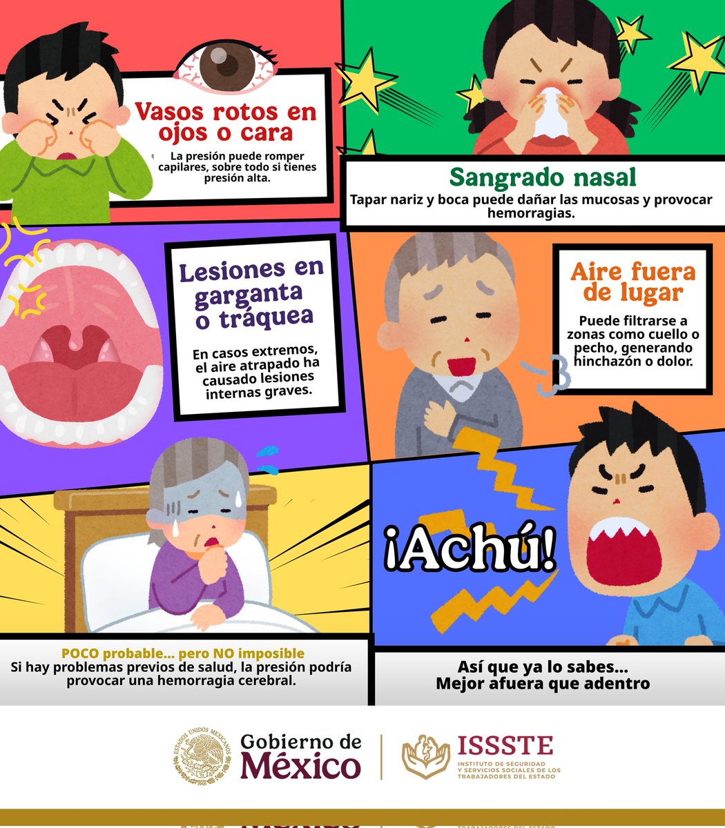 ISSSTE_mx's tweet image. DATO #CURIOSISSSTE | 🤧 ¡Aguantarse un estornudo NO es buena idea! 🚫
🫣 Puede parecer inofensivo, pero hacerlo seguido puede traer consecuencias nada agradables para tu cuerpo. 👃 ¡Déjalo salir! pero con cuidado. 👇🏻
🔹 Si estás en público, hazlo en el antebrazo o con un…