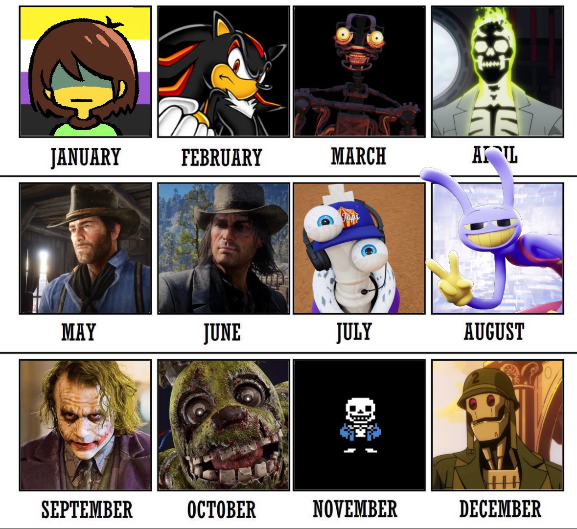 DIGITALKINGER's tweet image. // made one of those your month your character thingies but its with characters who I REALLY want to be. like physically I wanna be these characters