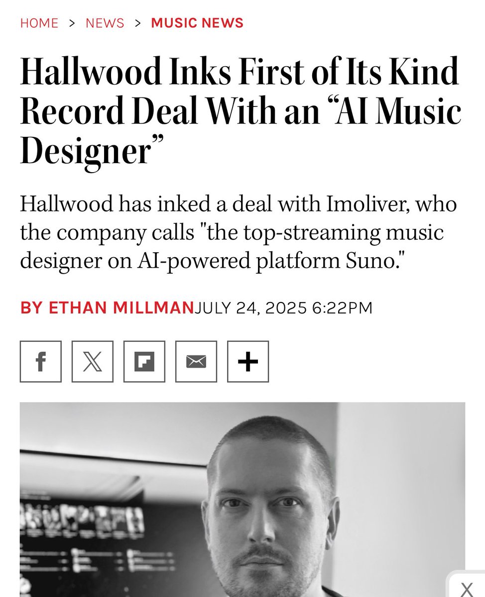 Surely other artists signed to Hallwood immediately request to be released from their record deals?

Suno trains on musicians’ work without permission. Record labels should not be signing people who “design” music on Suno.

hollywoodreporter.com/news/music-new…