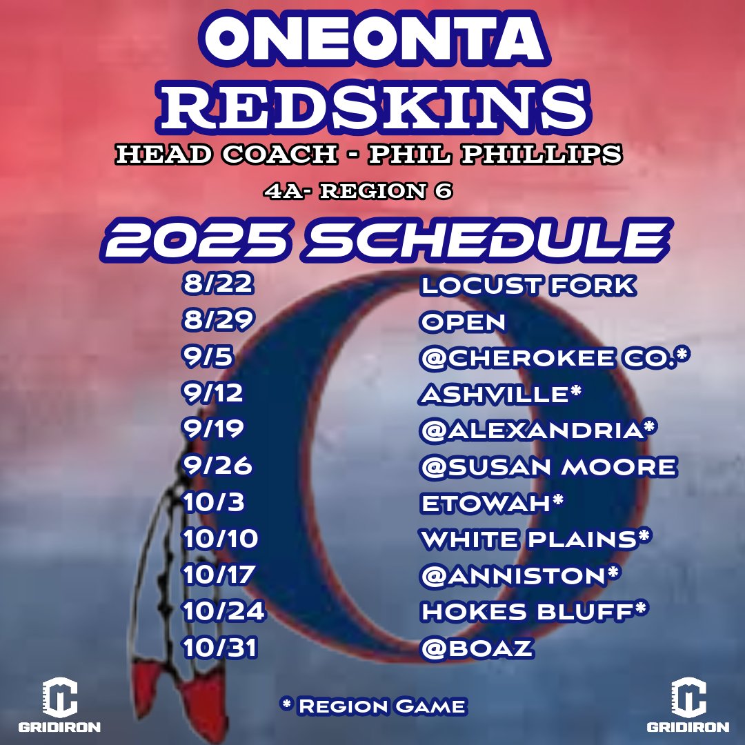 CM_gridiron's tweet image. Oneonta Redskins' 2025 Football Schedule
Presented By: j&b Printing, LLC