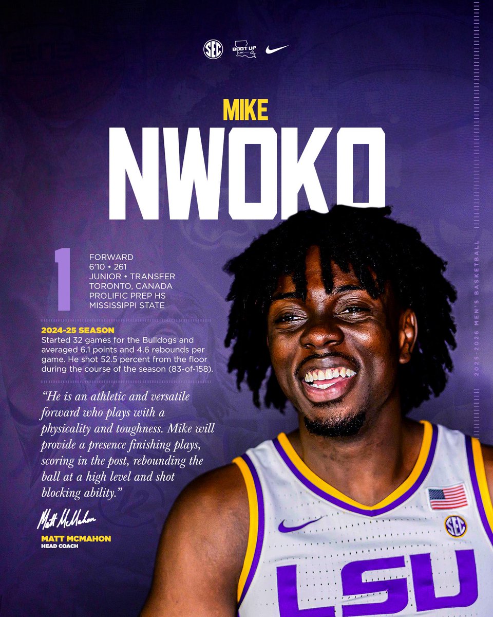 LSU Basketball (@lsubasketball) on Twitter photo Roster Rundown - Junior Forward Mike Nwoko 🐅 Roster Rundown - Junior Forward Mike Nwoko 🐅