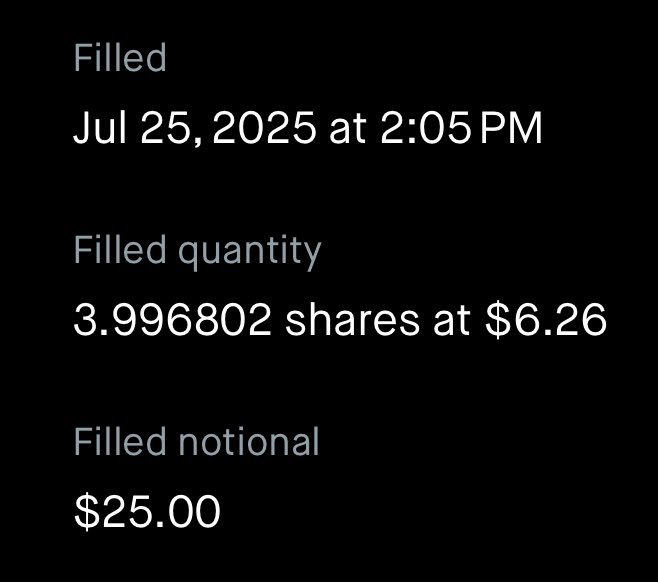ciscosblog's tweet image. 🧲 Day 5 of buying $ULTY
⚡️ Buy: 3.9968 shares @ $6.26 = $25.00
📮 315.13 → 319.13 shares
🧮 Dividend (Conservative @ $0.08/week):
• New: 3.9968 × 0.08 = $0.32/week ≈ $1.28/month
• Total: 319.13 × 0.08 = $25.53/week ≈ $102.12/month
💰 Incoming dividend: 311.13 shares ×…