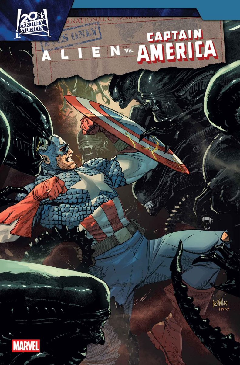 FrankTieri's tweet image. Just announced from @Marvel …ALIEN VS CAPTAIN AMERICA! Me & Stefano Raffaele ! Cap! Aliens! Bucky! The Howling Commandos! Hydra! The Red Skull! All set against the backdrop of WW2! In war torn Europe… no one can hear you scream! The invasion arrives —this November!