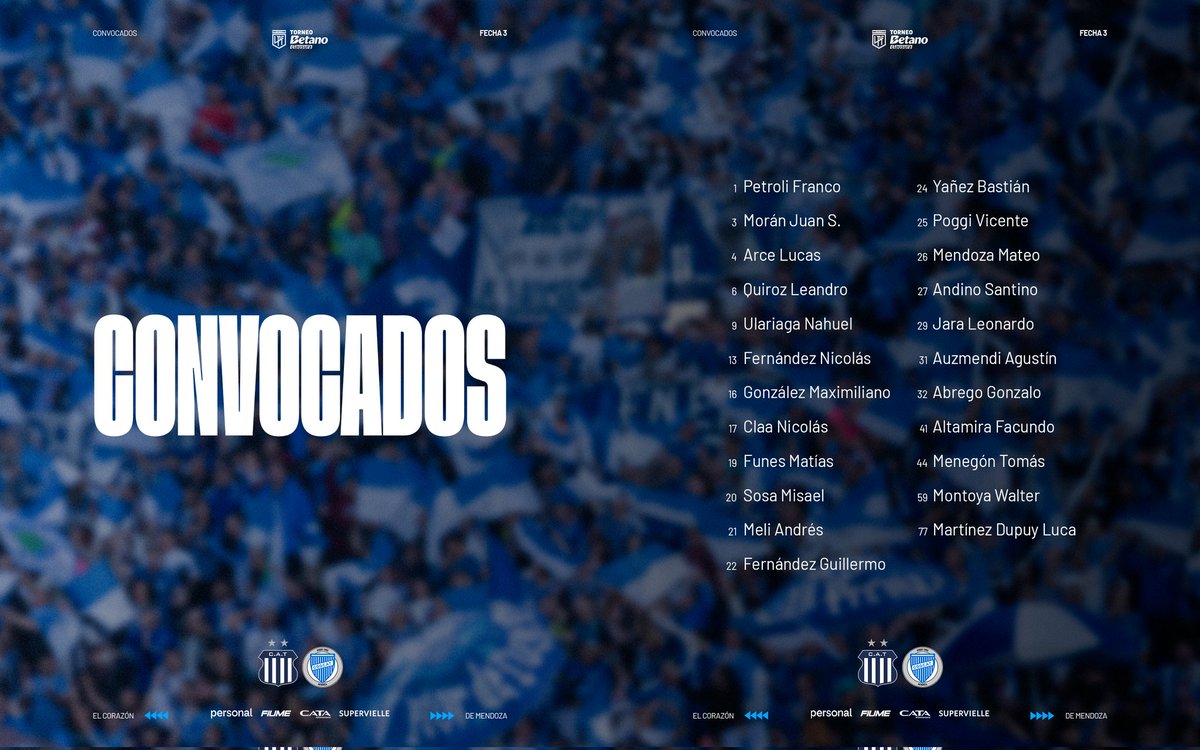 ClubGodoyCruz's tweet image. 📋 𝐂𝐎𝐍𝐕𝐎𝐂𝐀𝐃𝐎𝐒

Los jugadores elegidos por Esteban Solari, para la tercera fecha de Liga Profesional 🙌
