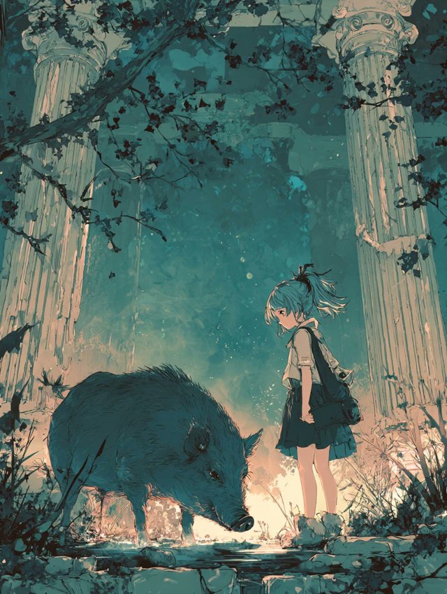 harumaron's tweet image. 猪・豚
猪は英語でボア(Boar)、豚は(Pig)。農場の雄豚もボア(Boar)とよばれる。
猪はライオンに次ぐ聖獣とされ、猪突猛進な激しい様は激しい自然の力とされた。
豚は好色で大食のイメージが持たれた。
#AIイラスト