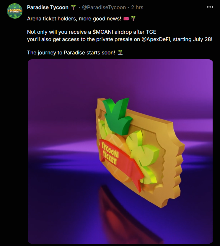 jedigizmo17's tweet image. 🚨 4 Ways to Enter the $MOANI Presale 🌸🚀
1. Trade on @Earningsbay_
📈 Climb the Trading Leaderboard
💬 Post about $MOANI & rank on the Social Leaderboard
📢 Generate engagement, earn your spot!
⚠️ Hurry, the presale starts soon!
2. Stake 25k xAPEX on @apex314_defi 🔐 Hurry!…