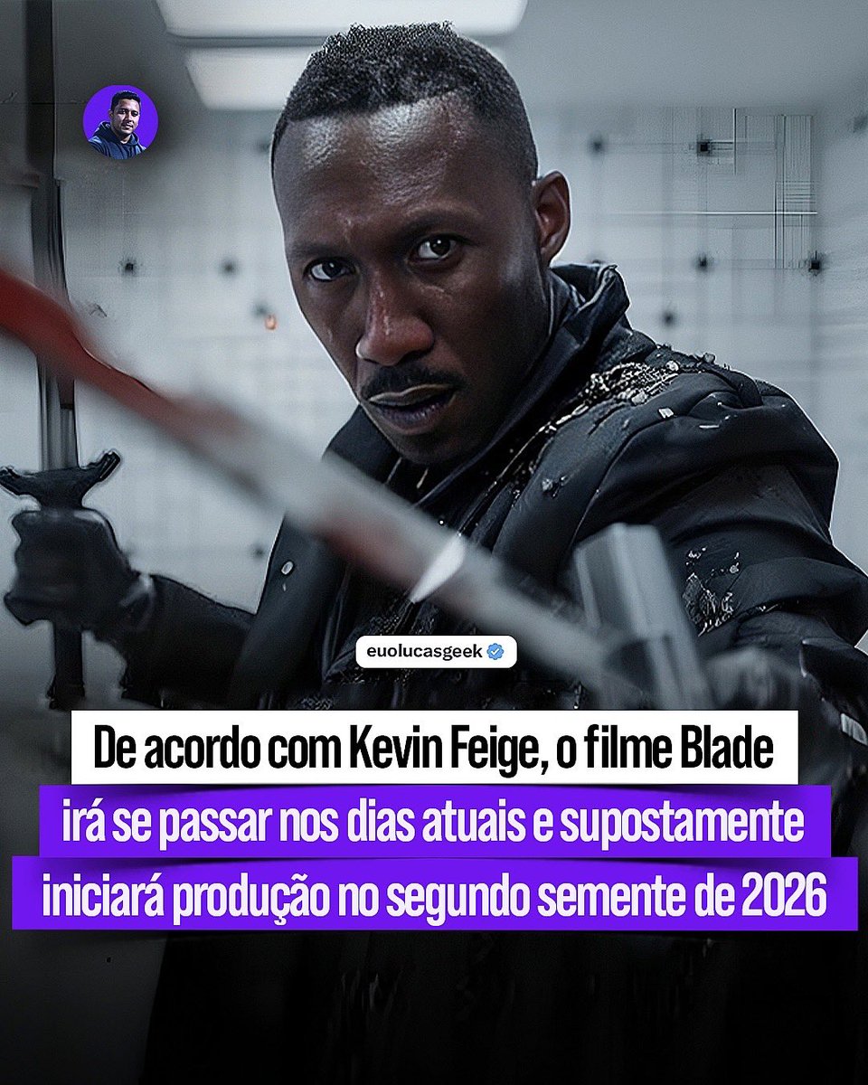 euolucasgeek's tweet image. De acordo com Kevin feige, o filme ‘BLADE’ se passa nos dias atuais do MCU, (ao contrário dos roteiros que seriam em épocas anteriores).
Também segundo Jeff Sneider, o filme ‘Blade’ está avançando e pode ser filmado já no segundo semestre de 2026.