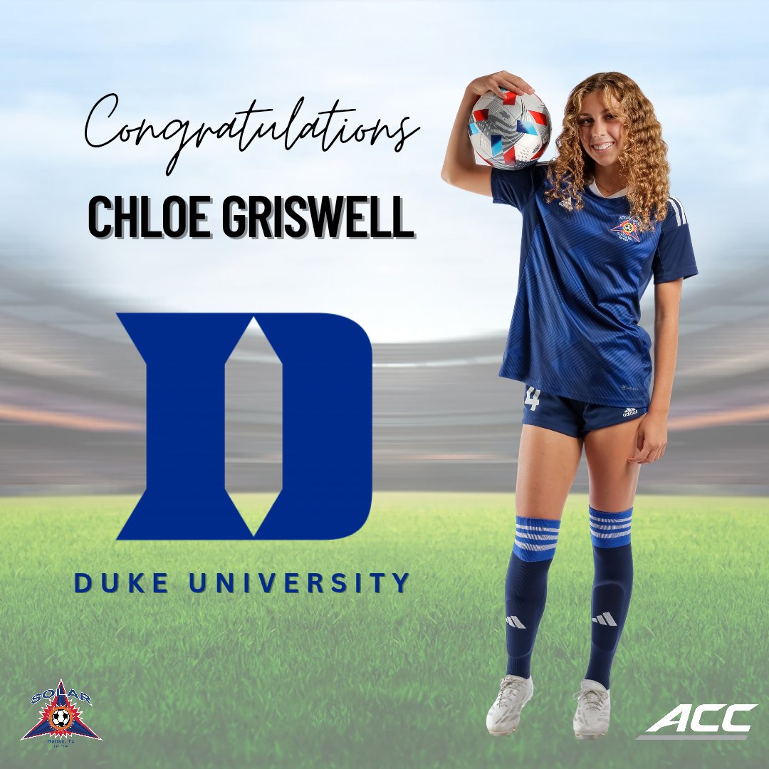 🚨Commitment Alert🚨

Congratulations <a href="/griswell_chloe/">Chloe Griswell</a> on your commitment to @dukewsoc 

We know you will do great things. #solarproud #dukebluedevils

<a href="/ImYouthSoccer/">ECNL/GA/Recruiting/College Soccer</a> <a href="/TopDrawerSoccer/">TopDrawerSoccer</a> <a href="/PrepSoccerTX/">Prep Soccer Texas</a> <a href="/PrepSoccer/">Prep Soccer ⚽️</a> <a href="/ECNLgirls/">ECNL Girls</a> <a href="/SolarSoccerClub/">Solar Soccer Club</a>
