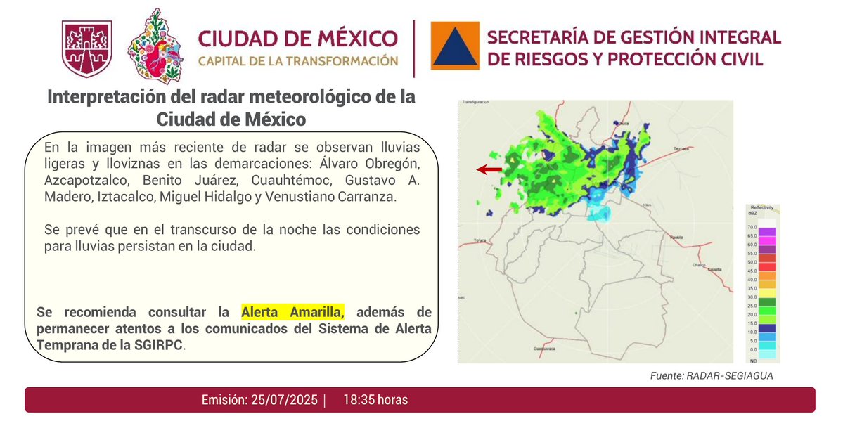 SGIRPC_CDMX's tweet image. Se observan #lluvias ligeras y lloviznas en: @AlcaldiaAO, @AzcapotzalcoMx, @BJAlcaldia, @AlcCuauhtemocMx, @TuAlcaldiaGAM, @IztacalcoAl, @AlcaldiaMHmx y @A_VCarranza. #PronóstucoDelTiempo #LaPrevenciónEsNuestraFuerza #Tlaloque #OperativoLluvias2025