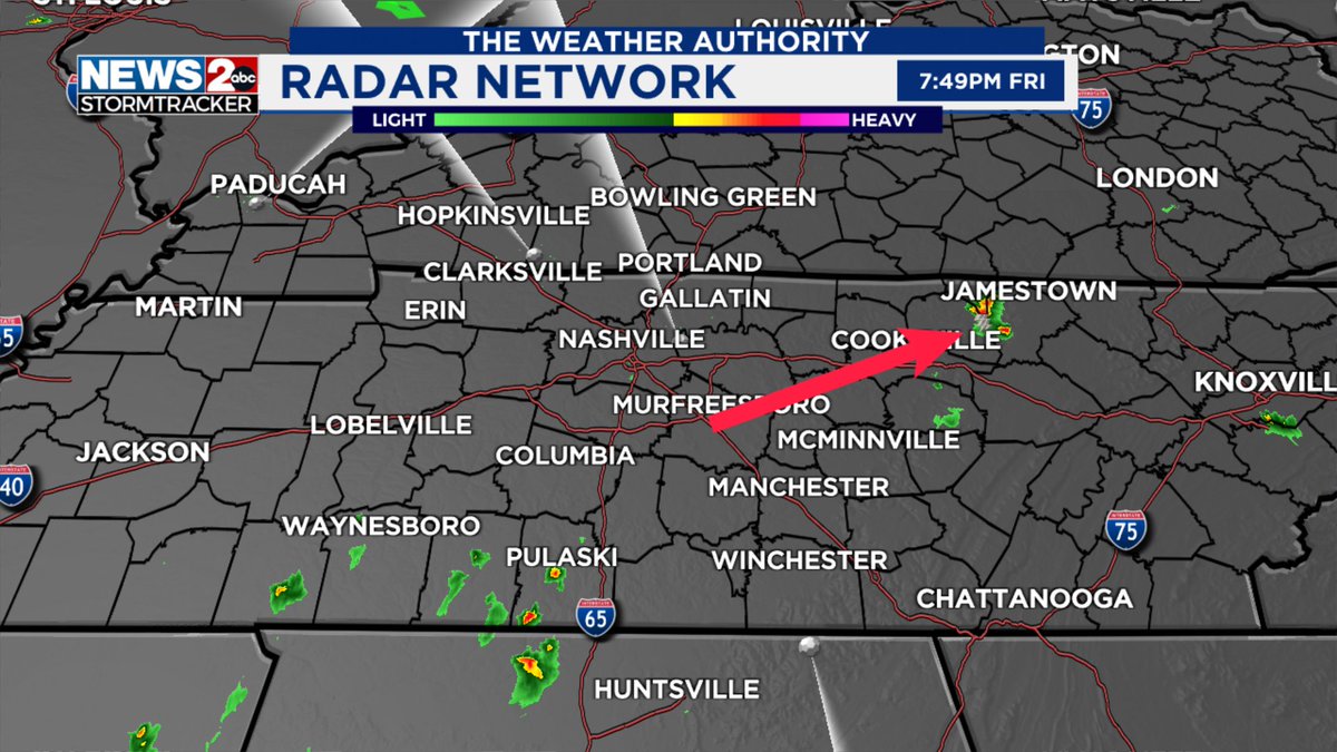 DavisNolan's tweet image. JAMESTOWN in Fentress County has had several storms today. This one makes for a pretty picture near sunset from 75 miles away in Murfreesboro!