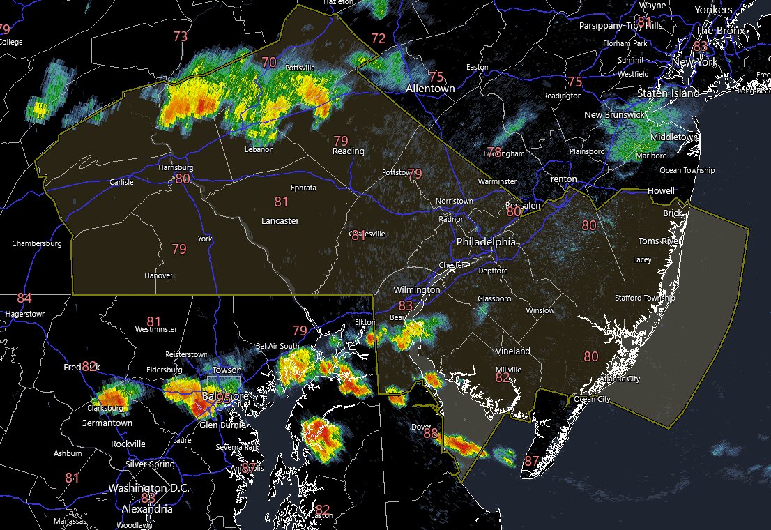 FirstWarnNJ's tweet image. Watching some strong storms in Delaware that might clip Cape May County over the next two hours.
There is a storm complex coming through the Lehigh Valley now, but it appears to be weakening, but will watch. #NJWx