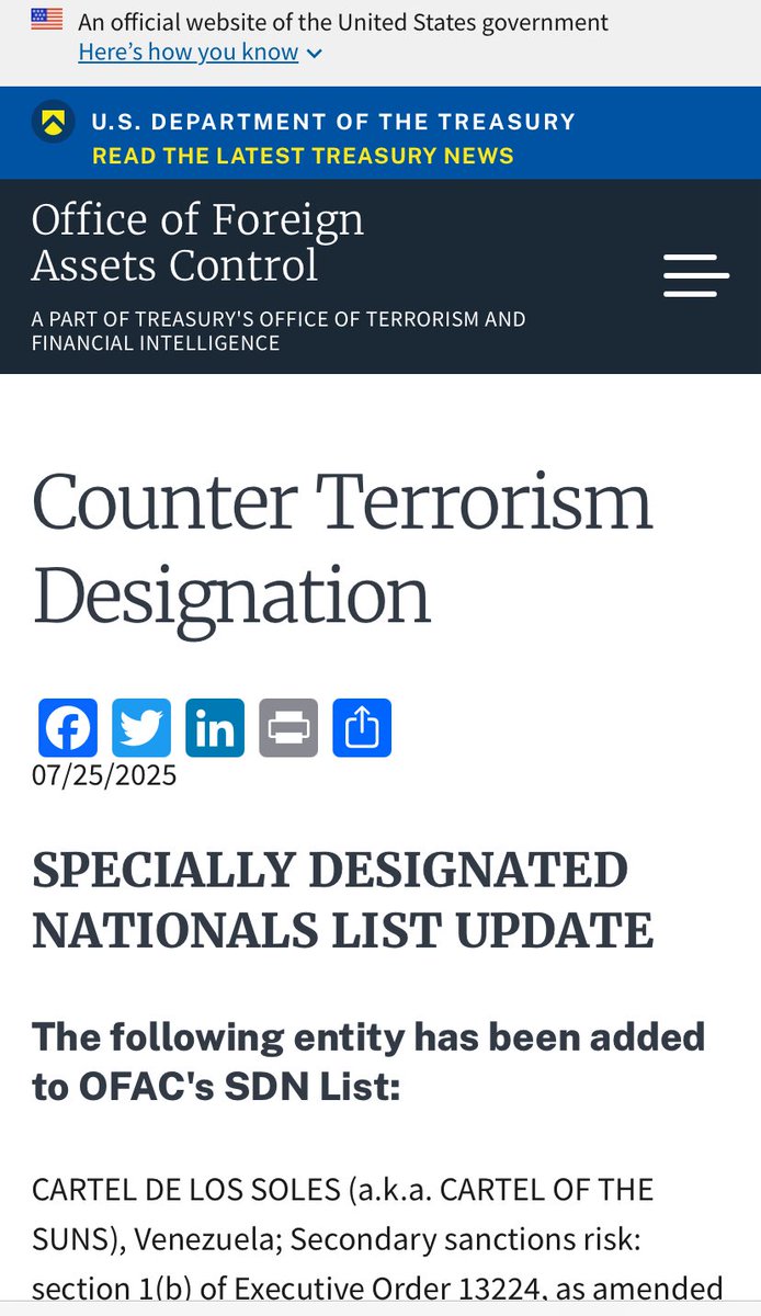 antdelacruz_'s tweet image. La designación del Cártel de los Soles como Grupo Terrorista Transnacional (SDGT) por parte del Departamento del Tesoro de EE.UU. no solo constituye un golpe legal y simbólico contra una red criminal específica, sino que reconfigura el tablero geopolítico que rodea al régimen de…