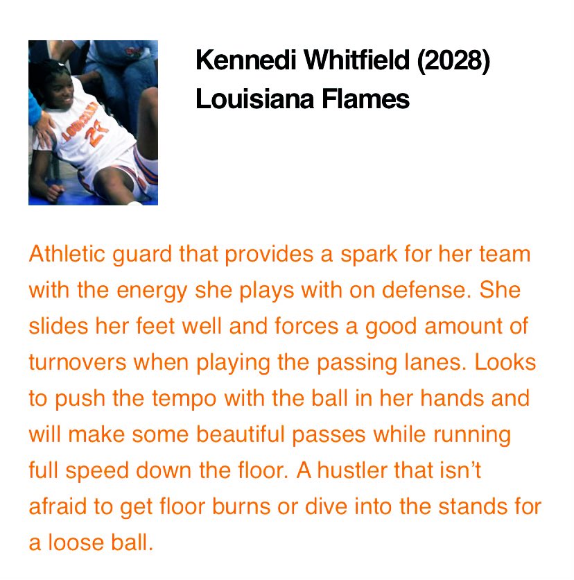 Kennedi Whitfield (@kennediwhit) on Twitter photo National Championship Player Evaluations 🏀🏀
Louisville, Kentucky
<a href="/Elite40League/">Elite 40 League</a> What an experience! Grateful for every opportunity. <a href="/THE_LAFlames/">Louisiana Flames</a> <a href="/NE2KHoops/">NE2KHoops</a> <a href="/JrAllStarBB/">Jr. All-Star Girls Basketball</a> <a href="/PrepGirlsHoops/">Prep Girls Hoops 🏀</a> <a href="/LBR_Basketball/">LBRBasketball</a> National Championship Player Evaluations 🏀🏀
Louisville, Kentucky
<a href="/Elite40League/">Elite 40 League</a> What an experience! Grateful for every opportunity. <a href="/THE_LAFlames/">Louisiana Flames</a> <a href="/NE2KHoops/">NE2KHoops</a> <a href="/JrAllStarBB/">Jr. All-Star Girls Basketball</a> <a href="/PrepGirlsHoops/">Prep Girls Hoops 🏀</a> <a href="/LBR_Basketball/">LBRBasketball</a>