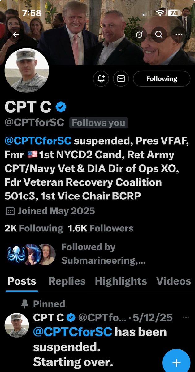 Let’s help this Veteran regain his followers!
<a href="/CPTforSC/">CPT C</a>  was suspended and is rebuilding.
Y’all know what to do! 
Follow and share 🌹♥️