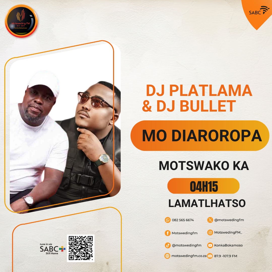 motswedingfm's tweet image. #Diaroropa le DJ Fino K
☎️: 082 565 6674
🖥️: motswedingfm.co.za
SABC +: sabcplus.com
#MotswedingFM