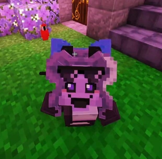 SushiiKase's tweet image. Ak!Moon tem presença, tem aura, tem uma puta energia foda. A galera que olha pra ela nem imagina que ela tem medo de uma cabeçuda roxa de meio metro de altura com um axolote na cabeça, chifres e rabo que fazem ela parecer um calanguinho roxo