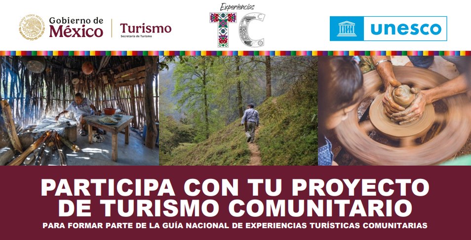 UNESCOMexico's tweet image. 🤝🏿El turismo que transforma inicia con las comunidades.🌾Comparte y registra experiencias turísticas comunitarias de Baja California Sur, Nayarit, Hidalgo, Oaxaca, Michoacán, Puebla, Morelos, Tlaxcala y Veracruz a la iniciativa nacional con @SECTUR_mx.
➡️ f.mtr.cool/fljyuprhfx