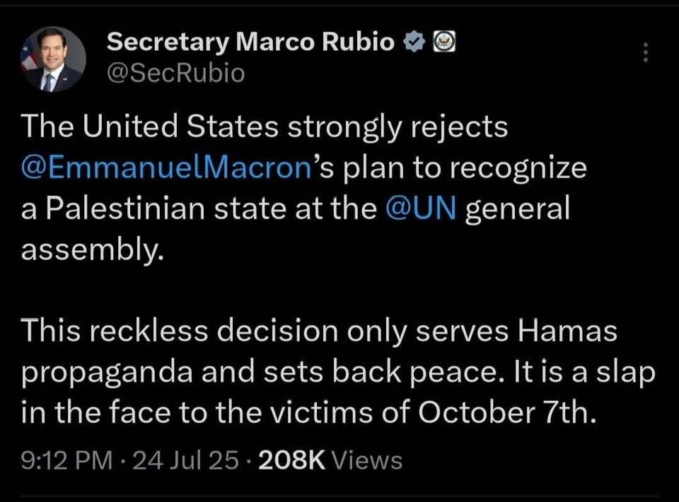 SZunes's tweet image. The U.S. government insists that France recognizing the anti-Hamas Palestinian government somehow supports Hamas and attacks victims of Hamas terrorism.