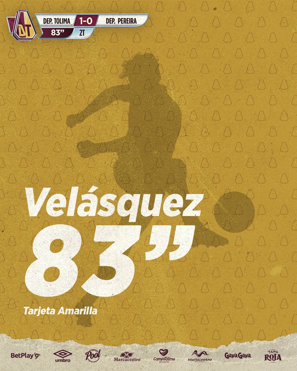cdtolima's tweet image. 83’ ⏱️ Tarjeta amarilla para Samuel Velásquez.
| Deportes Tolima 1-0 Deportivo Pereira |