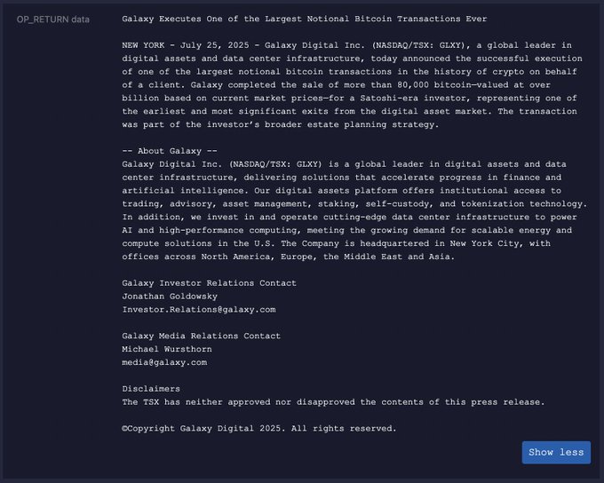 Galaxy Digital OP_RETURN Press Release