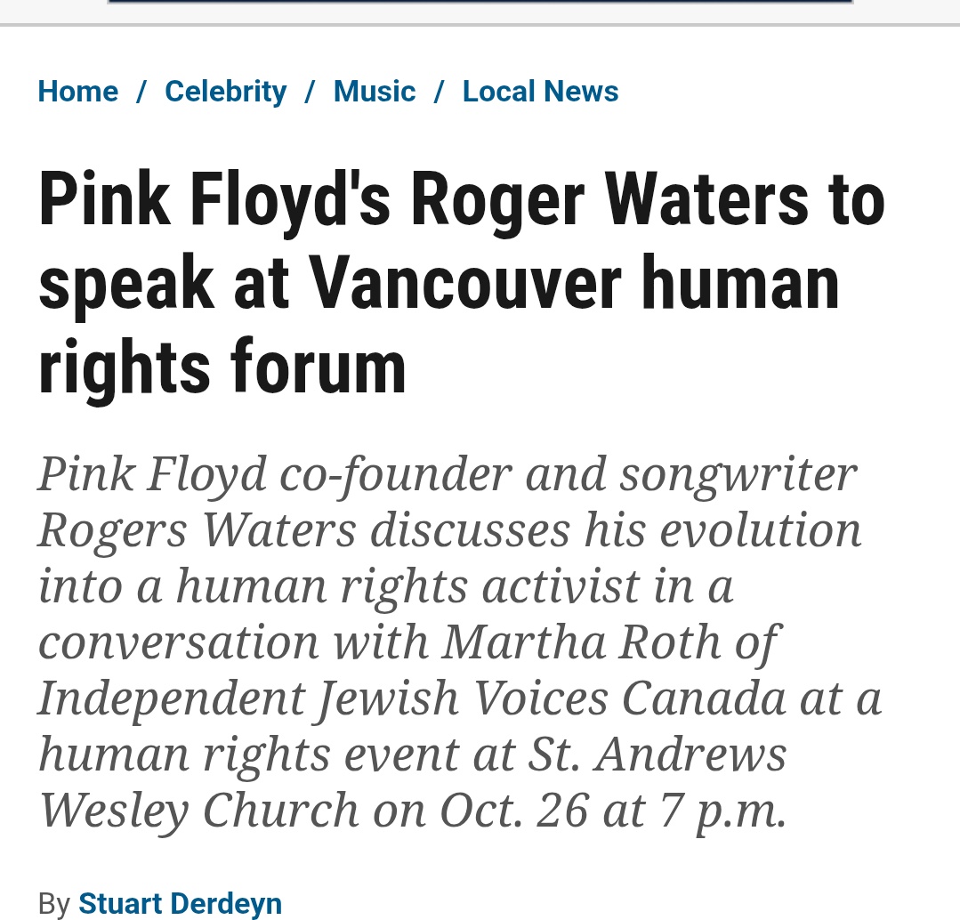 Cazzy's tweet image. In 2017 Roger Waters did a talk on Palestine here!
Can't think of many artists or celebrities in general as outspoken and with a sense of social justice as him. A legend!
"When did Pink Floyd get all political?" Uhhh since about 1965