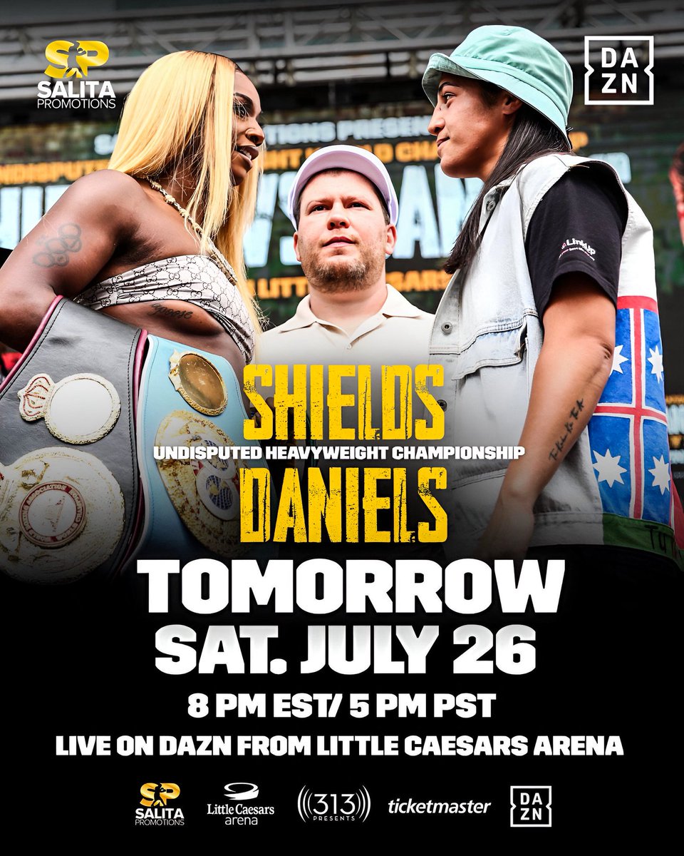 SalitaProm's tweet image. ONE. MORE. SLEEP. ☝️
#ShieldsDaniels goes down TOMORROW NIGHT at 8pm ET/5pm PT LIVE from Little Caesars Arena and streaming on @DAZNBoxing 🥊