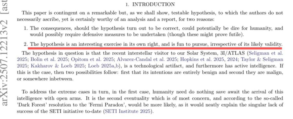 rodpaints's tweet image. funny that outlets are reporting on the "hostile alien threat" since the researchers outright state in the introduction that the paper is basically written for fun lmao
