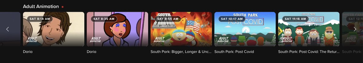 whatsonpplus's tweet image. The Adult Animation channel on Paramount+ will air a South Park marathon starting with the movie and 7 “special events” on Saturday and switching to regular episodes on Sunday morning.
The channel is one of many curated channels on Paramount+, based on the Pluto TV format, and…