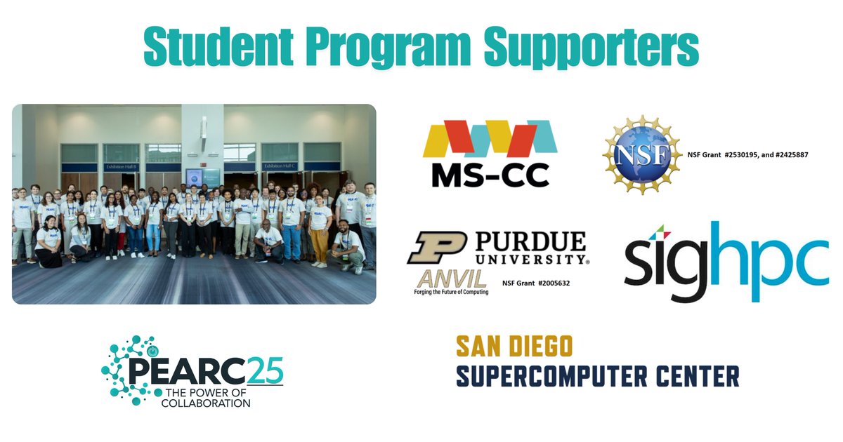 PEARC_Conf's tweet image. Special thank you to #PEARC25 Student Program participants, volunteers, organizers, and supporters!
#PEARC25StudentProgram #ResearchComputing #Data #AI #HPC