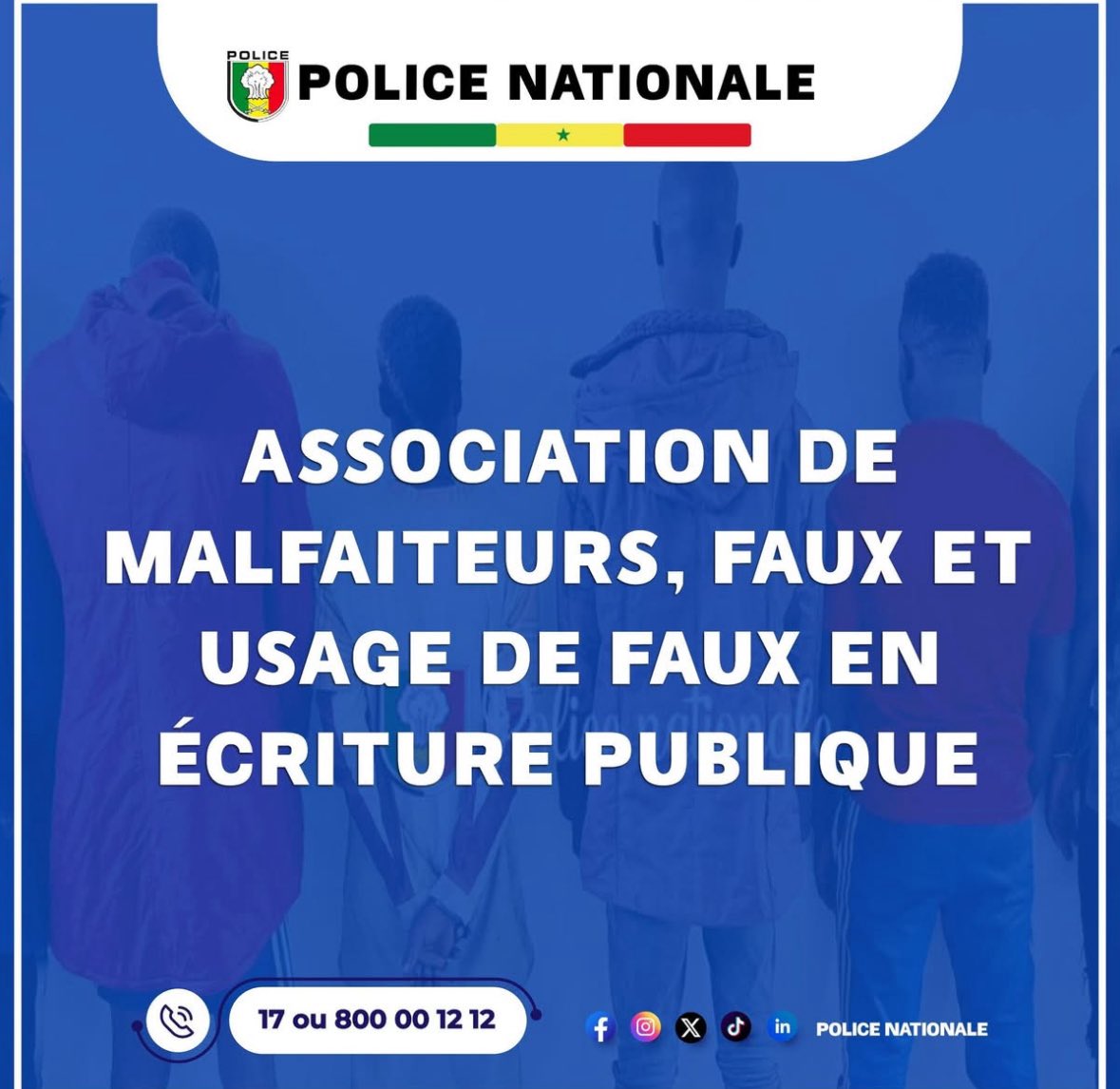 secondair_effet's tweet image. 🚨 Rufisque : 7 personnes arrêtées pour faux documents administratifs !
Le Commissariat central de Rufisque a procédé, ce 22 juillet 2025, à l’interpellation de sept (07) personnes pour association de malfaiteurs, faux et usage de faux en écriture publique.
Ces arrestations…