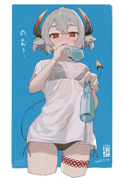 暑いので水分補給はしっかりくださいね _(┐「ε:)_クーラー ノ キイタヘヤ デ ダラダラ シタイ