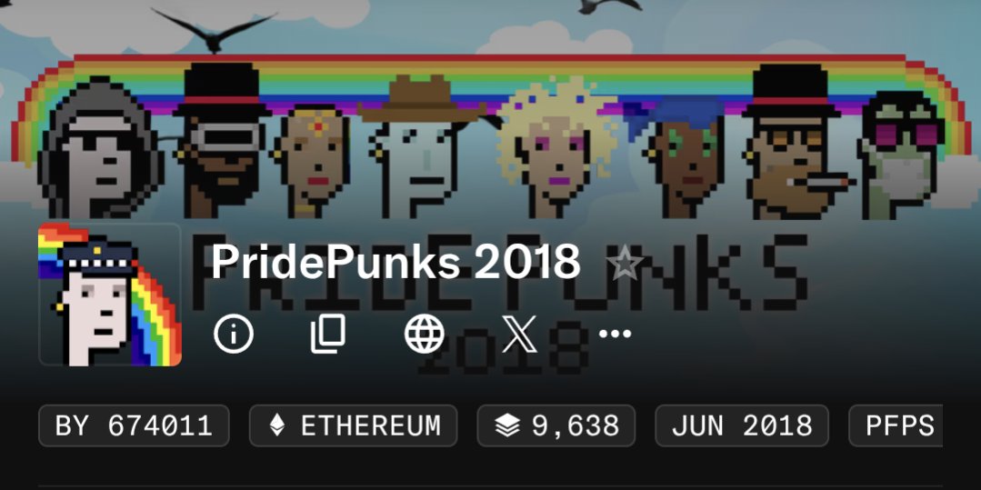 UncleJae09's tweet image. Love em or hate em, it doesn't matter.
Pride Punks are arguably the first deriv of Crypto Punks and they are way underpriced.
The story behind them is worth knowing.
@jakegallen_ did an interview many years ago with Dennison Bertram that's well worth a listen for the…