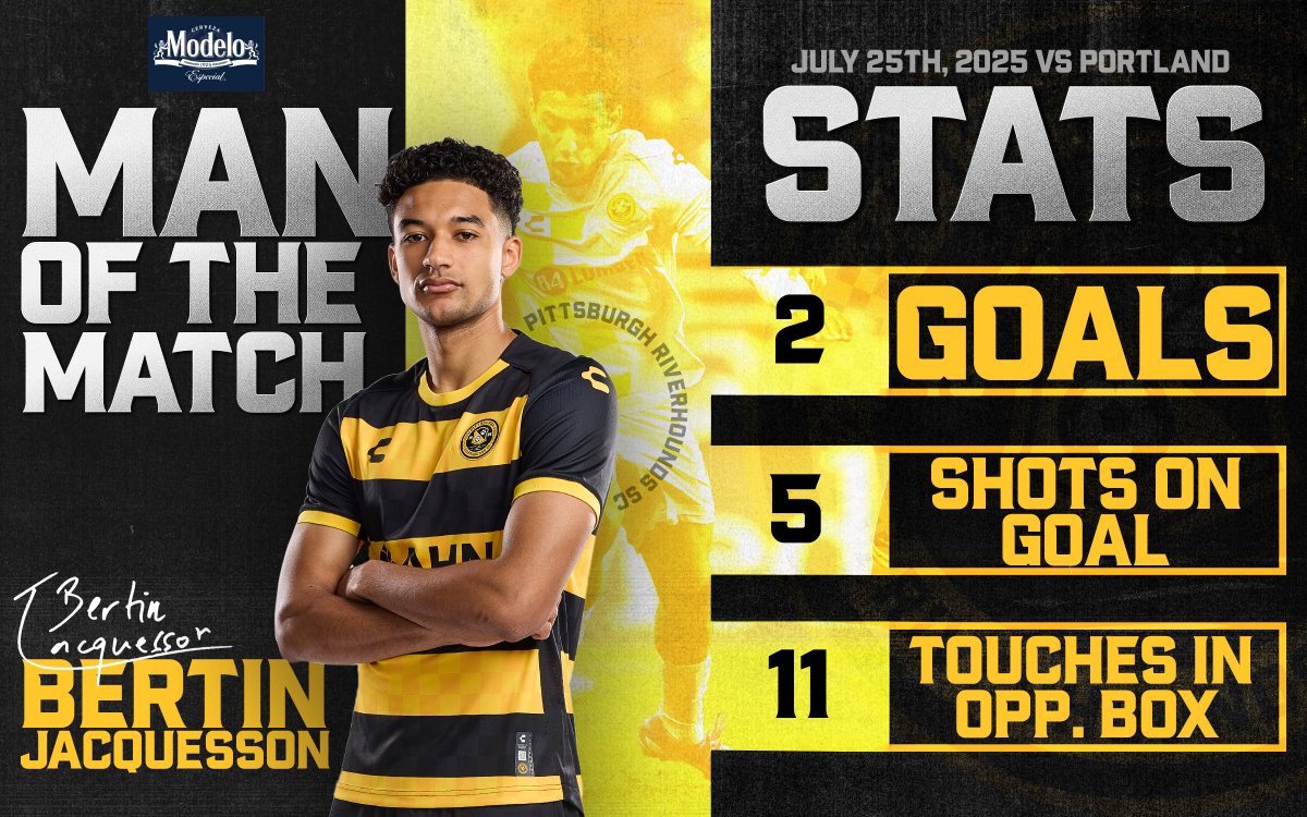 Your <a href="/ModeloUSA/">Modelo USA</a> Man of the Match is Bertin Jacquesson. 💪
 
Bertin had a Shining performance that included two equalizing goals. 👊
 
#PORvPIT #Grittsburgh