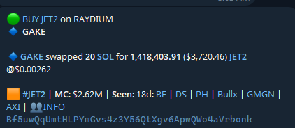 stitchdegen's tweet image. #JET2 going vertical
From 1.6M → now peaking 3.2M mcap , Why?
– Volume exploding
– Breakout after clean V-shape reversal
– And guess what? @Ga__ke just aped in with 20 SOL at $0.00262 👀
OG KOL entry always draws waves.
Next leg might break ATH if narrative…