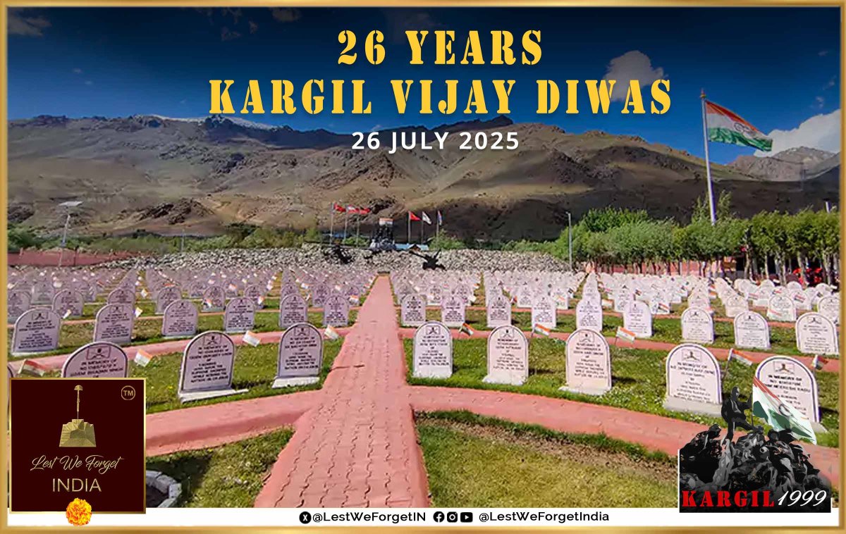 LestWeForgetIN's tweet image. #LestWeForgetIndia🇮🇳 On the 26th anniversary of #KargilVijayDiwas today -  26 July 2025 we pay homage to the supreme sacrifice of the 527 #IndianBraves who gave their all in service of the Nation during #OpVijay

Remember their valour, courage, indomitable spirit and supreme…