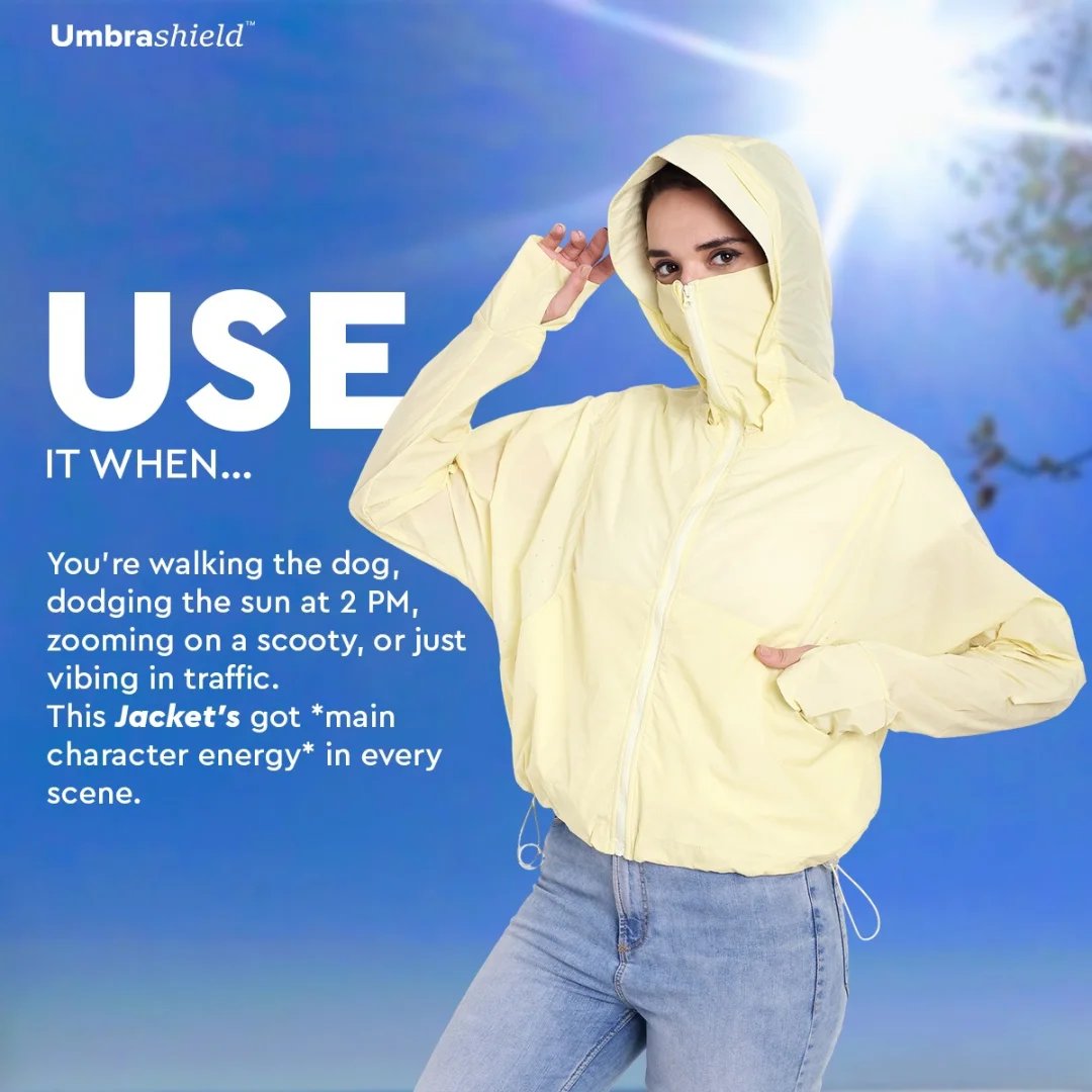 umbrashield's tweet image. When the sun’s doing too much, your jacket better do more.
Meet the UV hero that blocks the tan, brings the glam, and never asks for reapplication.
Zip it, rock it, deflect it like a pro. 💁‍♀️💨
#UmbraShield #UVJacket #NoTanNoStress #SunBlockedButStillHot #maincharacterenergy