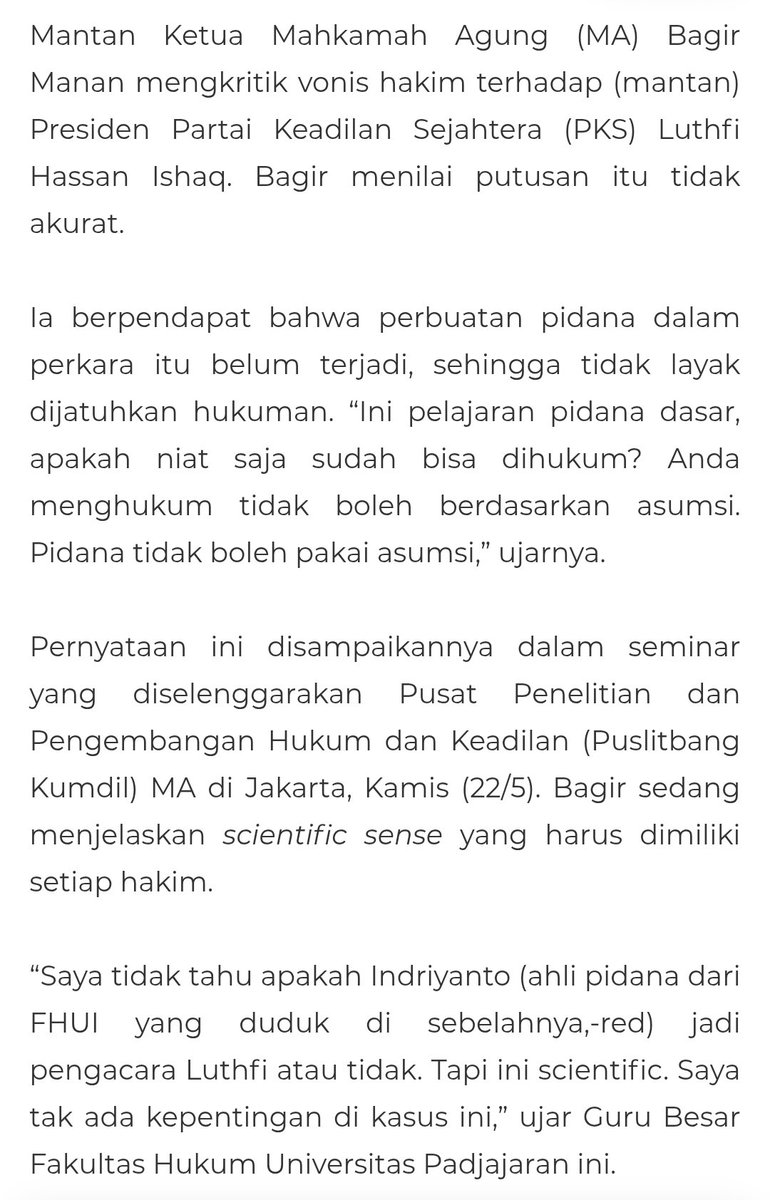 Buat kalian yang meratapi vonis atas Tom Lembong dan Hasto, Mimin ingin mengingatkan bahwa pernah ada vonis yang lebih dzalim di negeri ini, yakni vonis terhadap Luthfi Hasan Ishaaq.

- Tidak ada kerugian negara.
- Tidak ada mens rea.
- Tindakan korupsi belum terjadi.
- Tidak