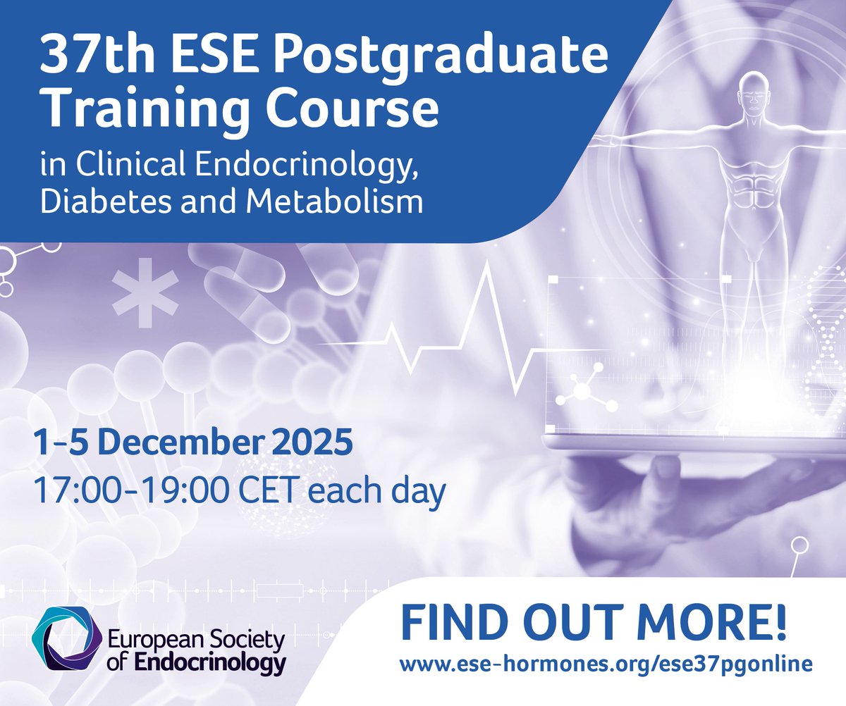 ESEndocrinology's tweet image. Join us for the 37th ESE Postgraduate Course in Clinical Endocrinology, Diabetes and Metabolism, online.
Get the latest relevant updates from our experts on clinical endocrinology.
📅Early Bird deadline: 31 October
Register now to save on your fee.
👉 ow.ly/VZSb50WaqR5