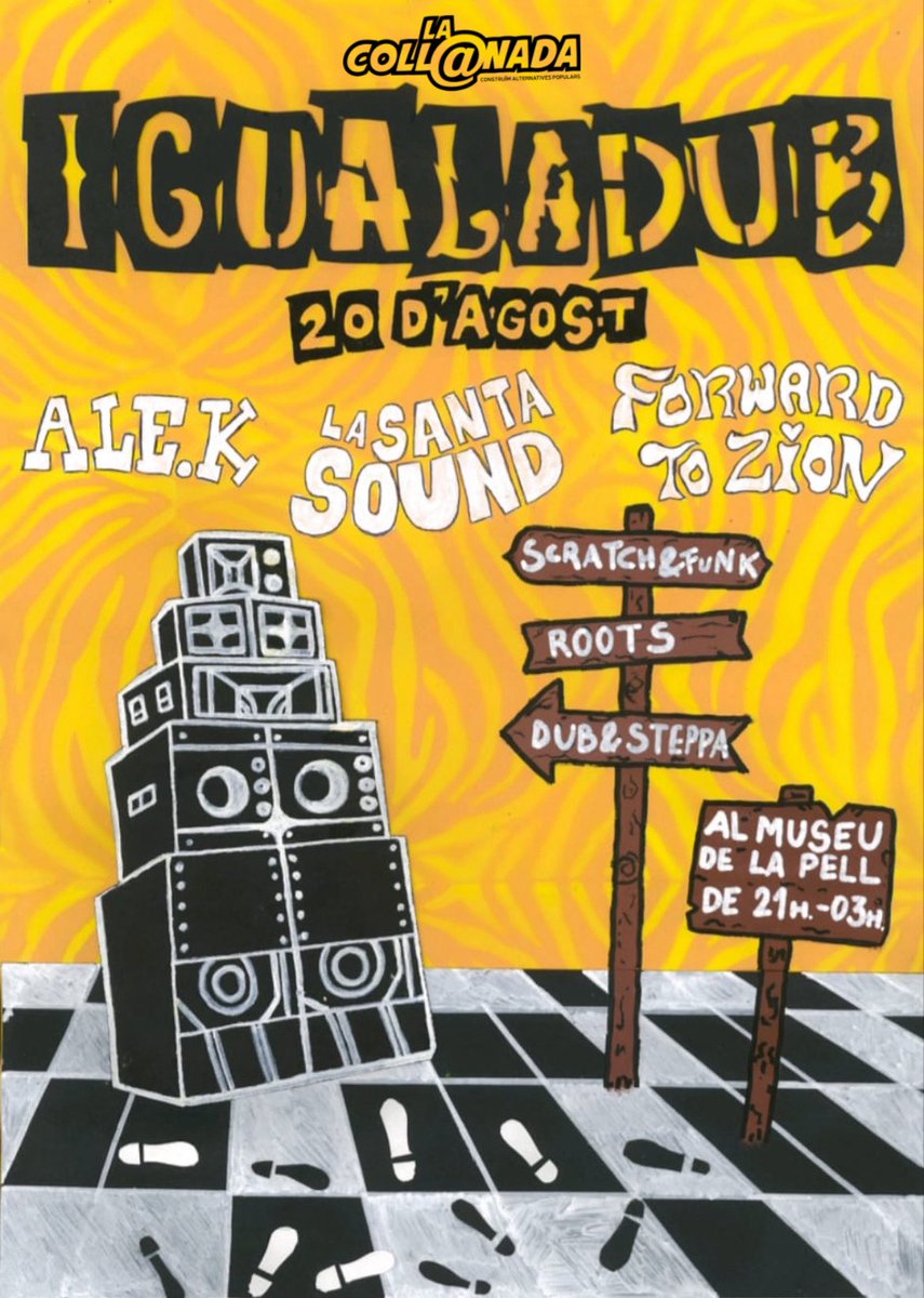 🎶 DIMECRES 20 a les 21h
📍 Museu de la Pell

Ens veiem al sound system! 🔊
🔥 La Santa Sound (Santa Perpètua) + Forward to Zion (Igualada)
Roots, dub i steppa per fer-nos vibrar tota la nit!

⚠️ Porta el teu millor calçat… que no podrem estar quiets!