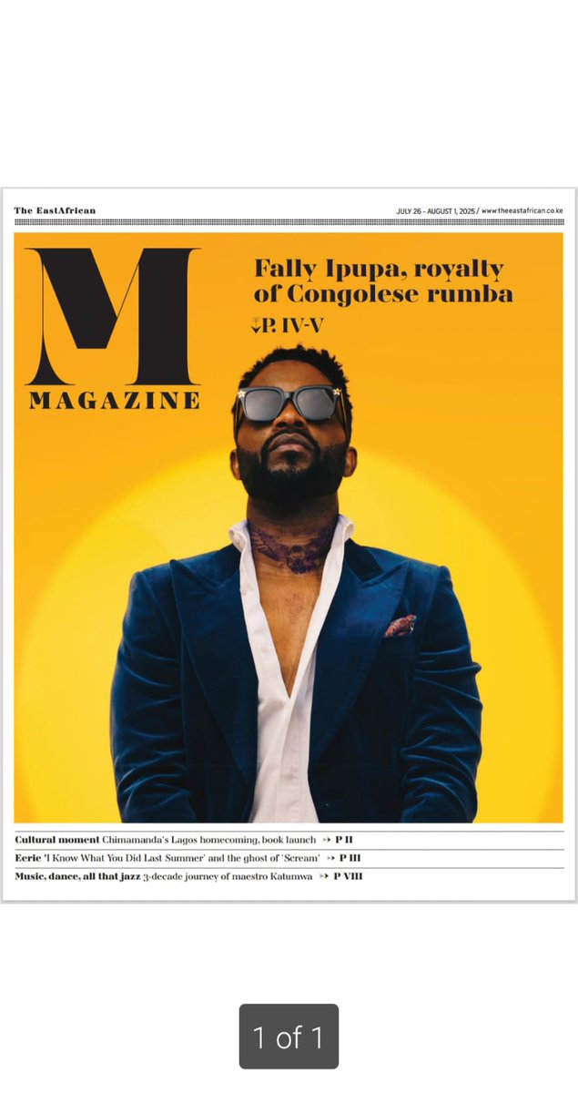 The_EastAfrican's tweet image. This week on The EastAfrican M Magazine:
We feature Fally Ipupa, the royalty of Congolese rumba
Get full coverage only in The EastAfrican.
🗞 Buy from your nearest vendor or read via:
📲 epaper.nation.africa/product/the-ea…