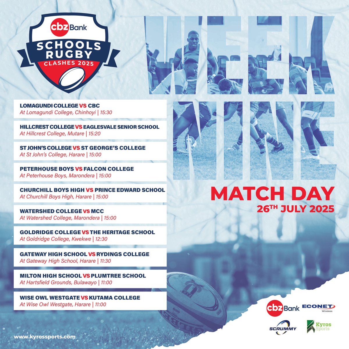 It's the <a href="/CBZHoldings/">CBZ Holdings</a> Schools Rugby Clashes GAME DAY!!!!!!!