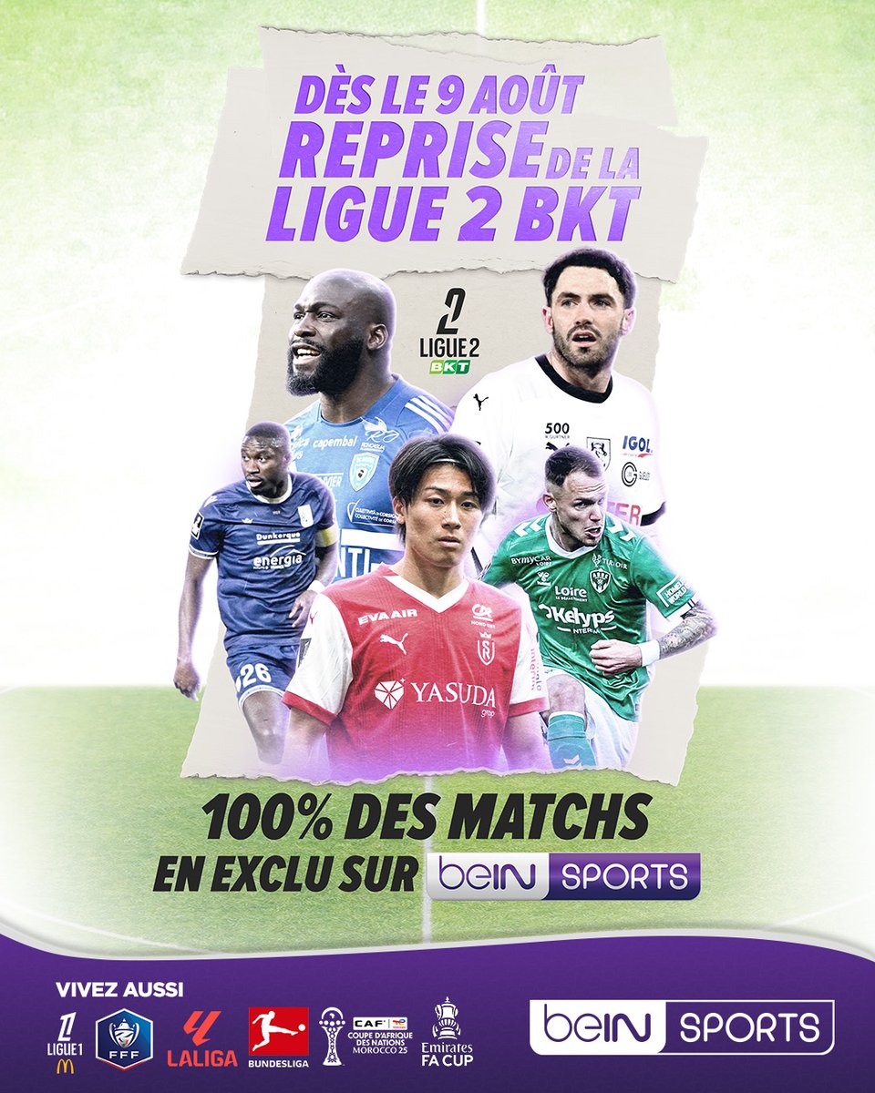 beinsports_FR's tweet image. ⏳⚽️ J-14 avant la reprise de la @Ligue2BKT !
🔥 100% des matchs en direct et en exclusivité sur beIN SPORTS !